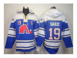 nhl jerseys quebec nordiques #19 sakic blue[pullover hooded sweatshirt][patch C]