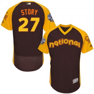 Mens Majestic Colorado Rockies #27 Trevor Story Brown 2016 All-Star National League BP Authentic Collection Flex Base MLB Jersey