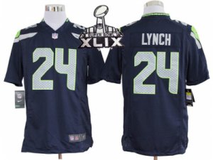 2015 Super Bowl XLIX Nike NFL Seattle Seahawks #24 Marshawn Lynch Blue Game Jerseys