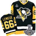 Mens CCM Pittsburgh Penguins #66 Mario Lemieux Authentic Black Throwback 2016 Stanley Cup Champions NHL Jersey