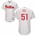 Men's Majestic Philadelphia Phillies #51 Carlos Ruiz White Red Strip Flexbase Authentic Collection MLB Jersey