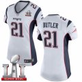 Womens Nike New England Patriots #21 Malcolm Butler Elite White Super Bowl LI 51 NFL Jersey