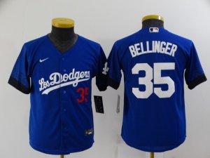 Dodgers# 35 Cody Bellinger Royal Youth 2021 City Connect Cool Base Jersey