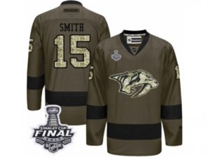 Mens Adidas Nashville Predators #15 Craig Smith Premier Green Salute to Service 2017 Stanley Cup Final NHL Jersey