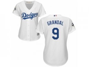 Women Majestic Los Angeles Dodgers #9 Yasmani Grandal Replica White Home 2017 World Series Bound Cool Base MLB Jersey