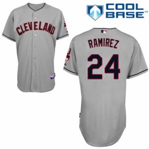 Men\'s Majestic Cleveland Indians #24 Manny Ramirez Replica Grey Road Cool Base MLB Jersey