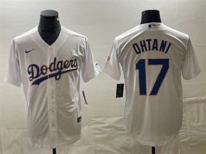 Men\'s Los Angeles Dodgers #17 Shohei Ohtani White Gold Cool Base With Patch Stitched Baseball Jersey