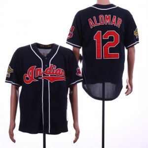 Indians #12 Roberto Alomar Navy Throwback Jersey