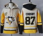 Mens Pittsburgh Penguins #87 Sidney Crosby Cream Gold Sawyer Hooded Sweatshirt Stitched NHL Jersey