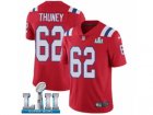 Men Nike New England Patriots #62 Joe Thuney Red Alternate Vapor Untouchable Limited Player Super Bowl LII NFL Jersey