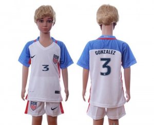 USA #3 Gonzalez Home Kid Soccer Country Jersey