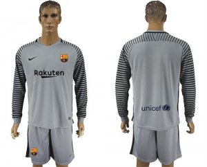 2017-18 Barcelona Gray Goalkeeper Long Sleeve Soccer Jersey