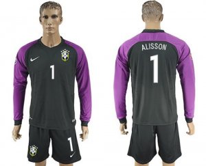 Brazil #1 Alisson Black Goalkeeper Long Sleeves Soccer Country Jersey