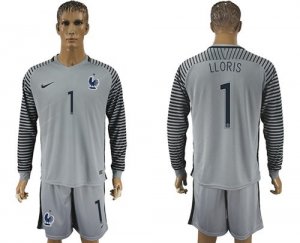 France #1 LLORIS Grey Goalkeeper Long Sleeves Soccer Country Jersey