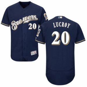 Men\'s Majestic Milwaukee Brewers #20 Jonathan Lucroy Navy Blue Flexbase Authentic Collection MLB Jersey