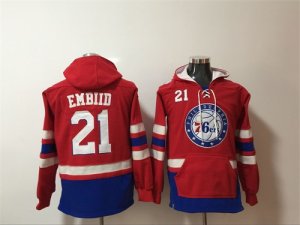 Philadelphia 76ers #21 Joel Embiid Red All Stitched Hooded Sweatshirt