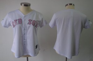 MLB Women Jerseys Boston Red Sox blank White[pink number]