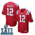 Nike Patriots #12 Tom Brady Red Youth 2018 Super Bowl LII Game Jersey