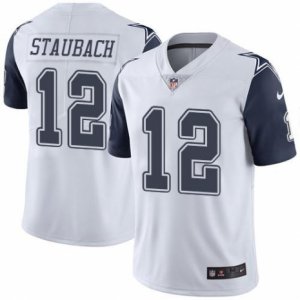 Mens Nike Dallas Cowboys #12 Roger Staubach White Stitched NFL Limited Rush Jersey