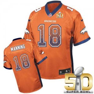 Nike Denver Broncos #18 Peyton Manning Orange Team Color Super Bowl 50 Men Stitched NFL Elite Drift Fashion Jersey