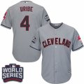 Youth Majestic Cleveland Indians #4 Juan Uribe Authentic Grey Road 2016 World Series Bound Cool Base MLB Jersey