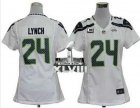 Nike Seattle Seahawks #24 Marshawn Lynch White With C Patch Super Bowl XLVIII Women Stitched NFL Elite Jersey