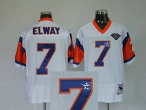 Denver Broncos 7# John Elway White Throwback Jersey(Signed Elite)