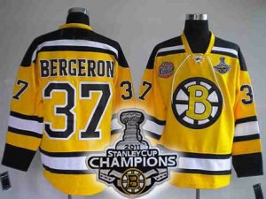 nhl boston bruins #37 bergeron yellow[2011 stanley cup champions