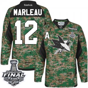 Mens Reebok San Jose Sharks #12 Patrick Marleau Premier Camo Veterans Day Practice 2016 Stanley Cup Final Bound NHL Jersey