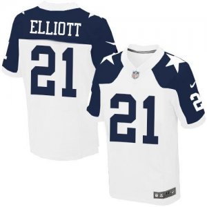 Nike Dallas Cowboys #21 Ezekiel Elliott White Thanksgiving Men Stitched NFL Throwback Elite Jersey