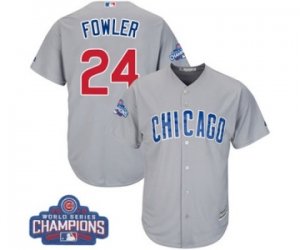 Youth Majestic Chicago Cubs #24 Dexter Fowler Authentic Grey Road 2016 World Series Champions Cool Base MLB Jersey