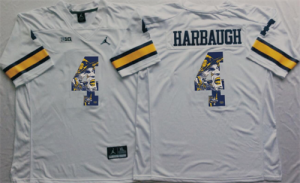 Michigan Wolverines 4 Jim Harbaugh White Portrait Number College Jersey