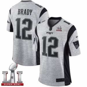 Mens Nike New England Patriots #12 Tom Brady Limited Gray Gridiron II Super Bowl LI 51 NFL Jersey