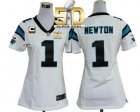 Women Nike Panthers #1 Cam Newton White With C Patch Super Bowl 50 Stitched Jersey
