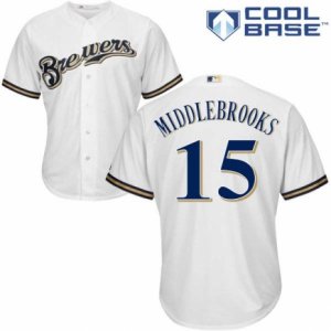 Men\'s Majestic Milwaukee Brewers #15 Will Middlebrooks Replica White Home Cool Base MLB Jersey