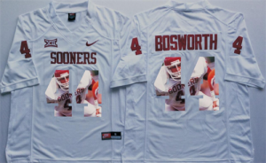 Oklahoma Sooners 44 Brian Bosworth All White Portrait Number College Jersey