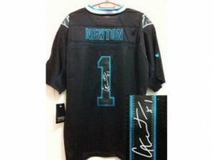 Nike Carolina Panthers #1 Cam Newton Black Jerseys(Elite Light Out Signed)