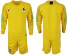France Yellow 2018 FIFA World Cup Long Sleeve Soccer Jersey