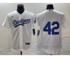 Men's Los Angeles Dodgers #42 Jackie Robinson White No Name Stitched Flex Base Nike Jersey