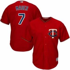 Men\'s Majestic Minnesota Twins #7 Joe Mauer Replica Scarlet Alternate Cool Base MLB Jersey