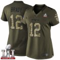 Womens Nike New England Patriots #12 Tom Brady Limited Green Salute to Service Super Bowl LI 51 NFL Jersey