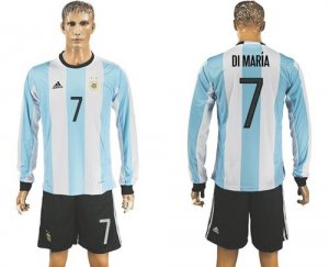 Argentina #7 Di Maria Home Long Sleeves Soccer Country Jersey