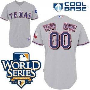 Customized Texas Rangers Jersey Grey Road Cool Base 2010 World Series Patch Baseball