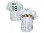 Youth Milwaukee Brewers #19 Robin Yount White Strip Cool Base Stitched MLB Jersey