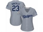 Women Majestic Los Angeles Dodgers #23 Adrian Gonzalez Replica Grey Road 2017 World Series Bound Cool Base MLB Jersey