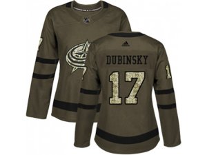 Women Adidas Columbus Blue Jackets #17 Brandon Dubinsky Green Salute to Service Stitched NHL Jersey