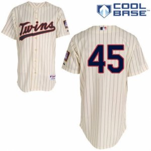 Men\'s Majestic Minnesota Twins #45 Phil Hughes Replica Cream Alternate Cool Base MLB Jersey