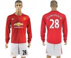 Manchester United #28 Schneiderlin Red Home Long Sleeves Soccer Club Jersey