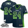 Nike Seattle Seahawks #24 Marshawn Lynch Steel Blue Team Color Super Bowl XLVIII Women NFL Elite Drift Fashion Jersey