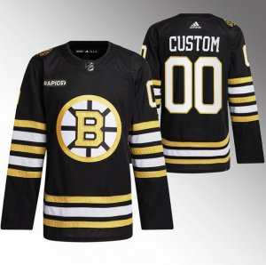 Men\'s Boston Bruins Custom Black With Rapid7 Patch 100th Anniversary Stitched Jersey
